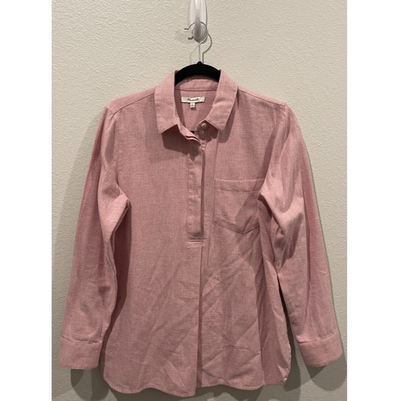 MADEWELL Ex-Boyfriend Button Back Pink Flannel Shirt - Picture 4 of 7